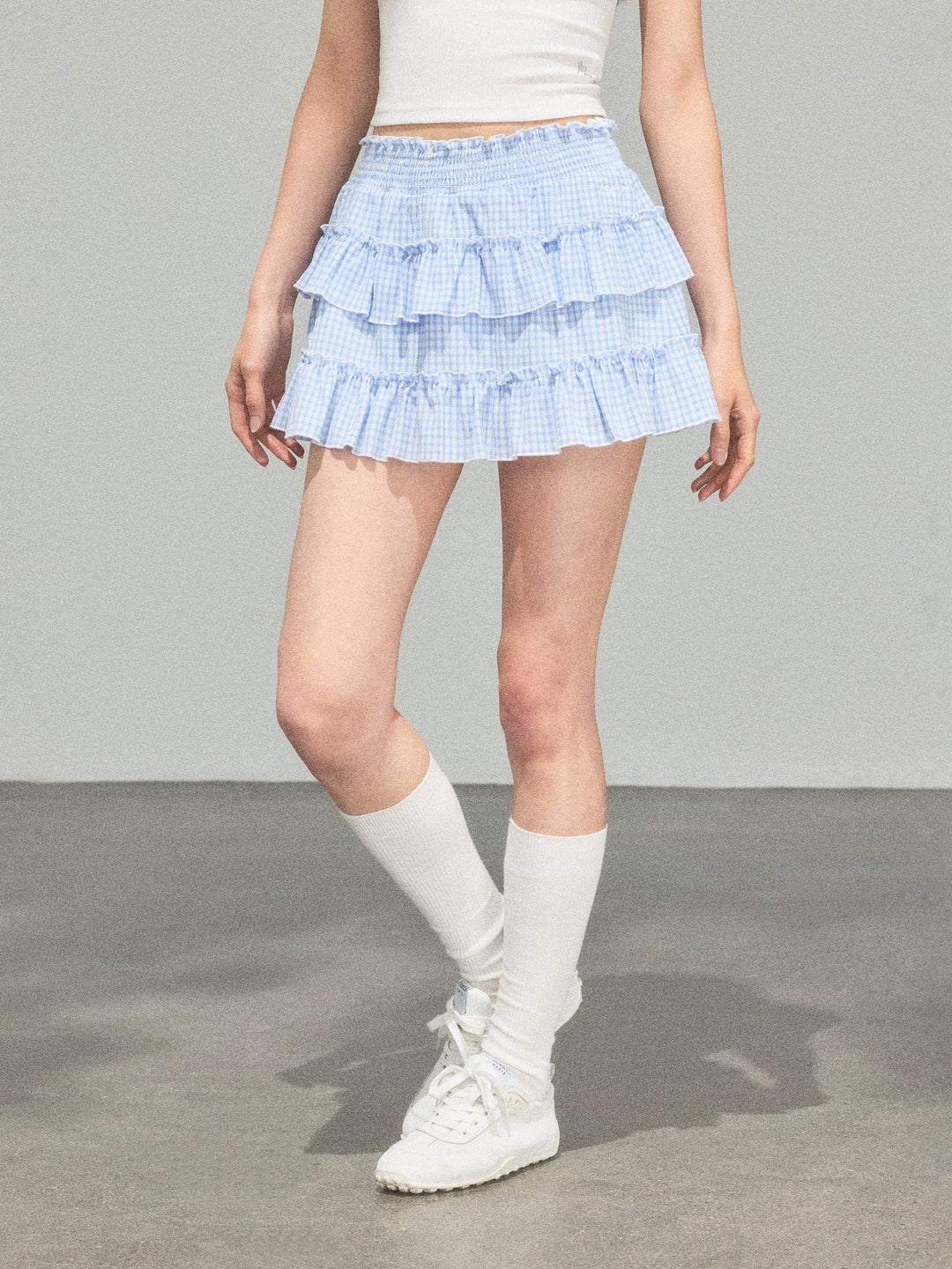 Tiered Gingham Ruffle Short Skirt