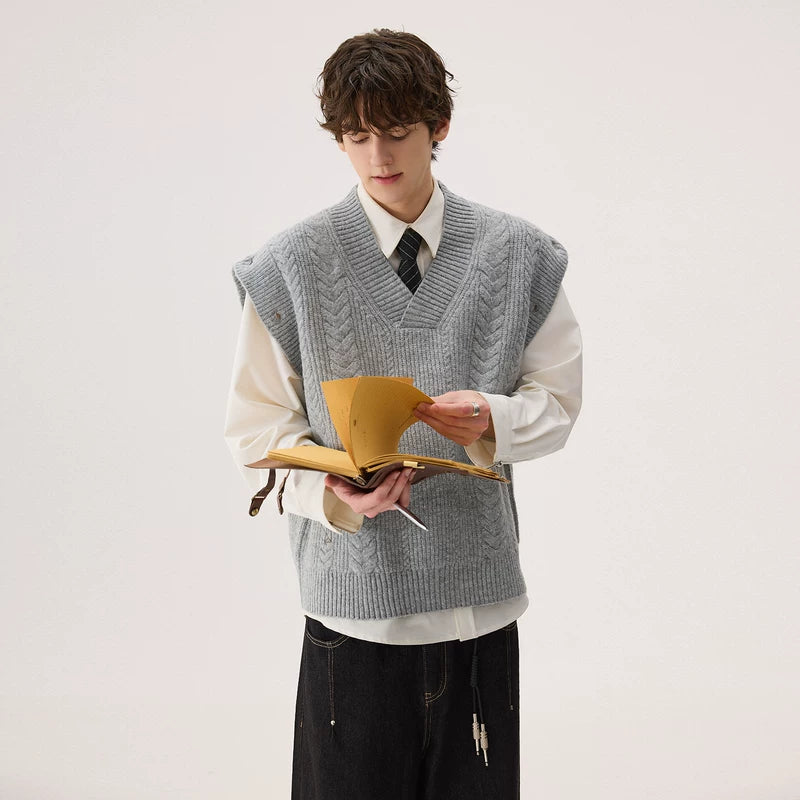 Detachable V-Neck Cable Knit Sweater