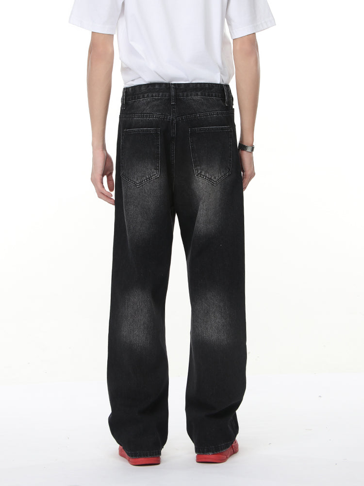 Pantalones de mezclilla anchos desgastados retro 