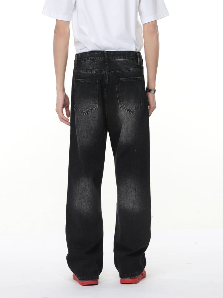 Pantalones de mezclilla anchos desgastados retro 