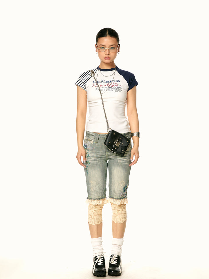 Retro Contrast Stitch Print T-shirt