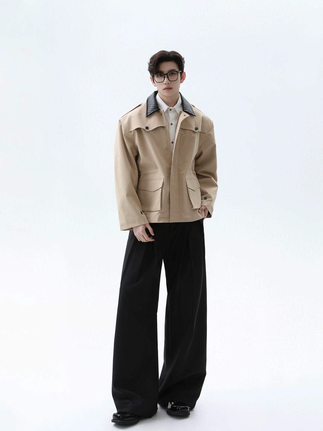 Woven PU Collar Workwear Style Jacket