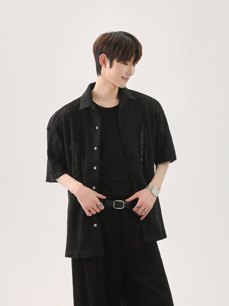 قميص قصير الأكمام مخطط محبوك 