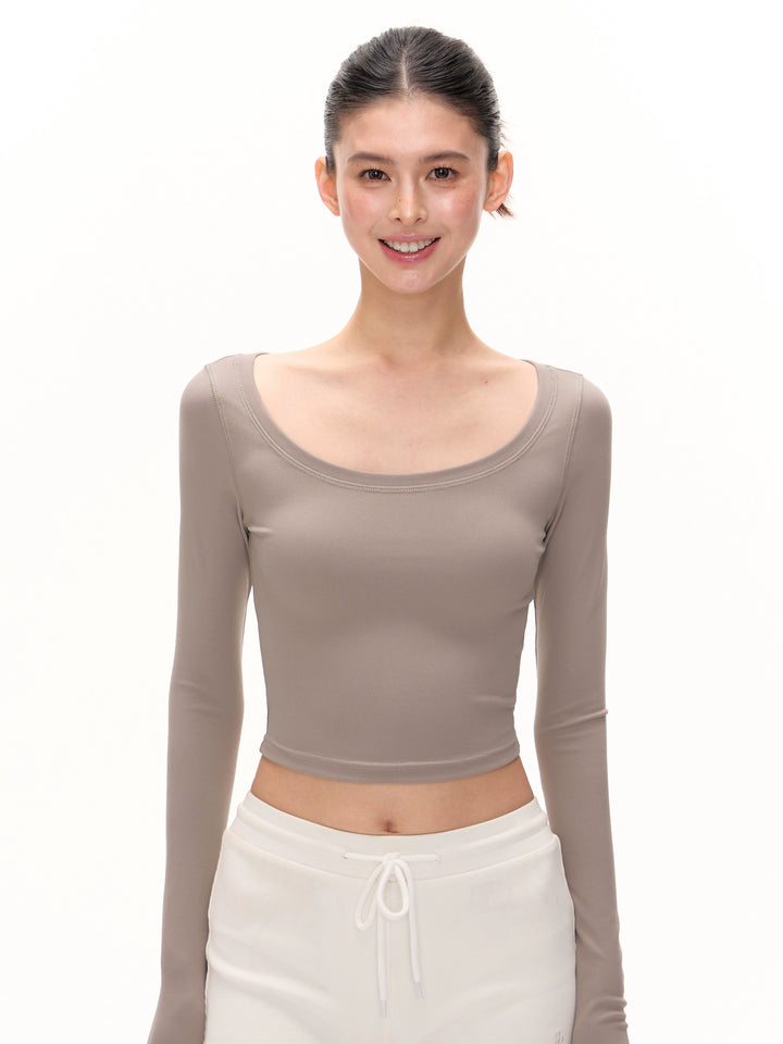 Slim Fit Scoop Neck Long Sleeve Top