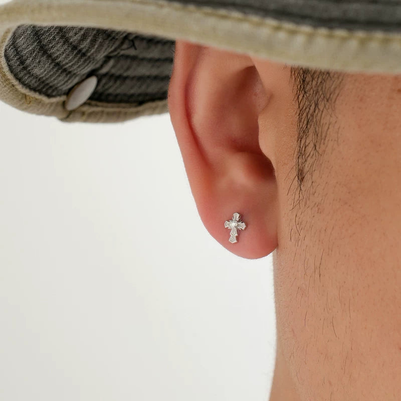 Boucle d'oreille clou en croix en argent sterling S925 
