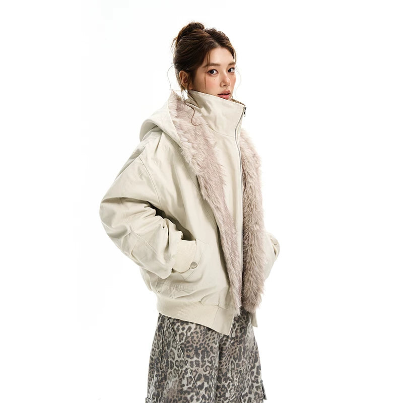 Hooded Faux Fur Collar Padded Jacket