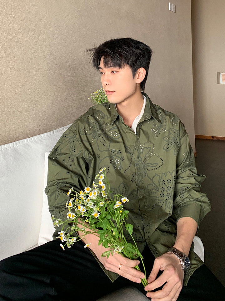 면 긴팔 자수 셔츠 