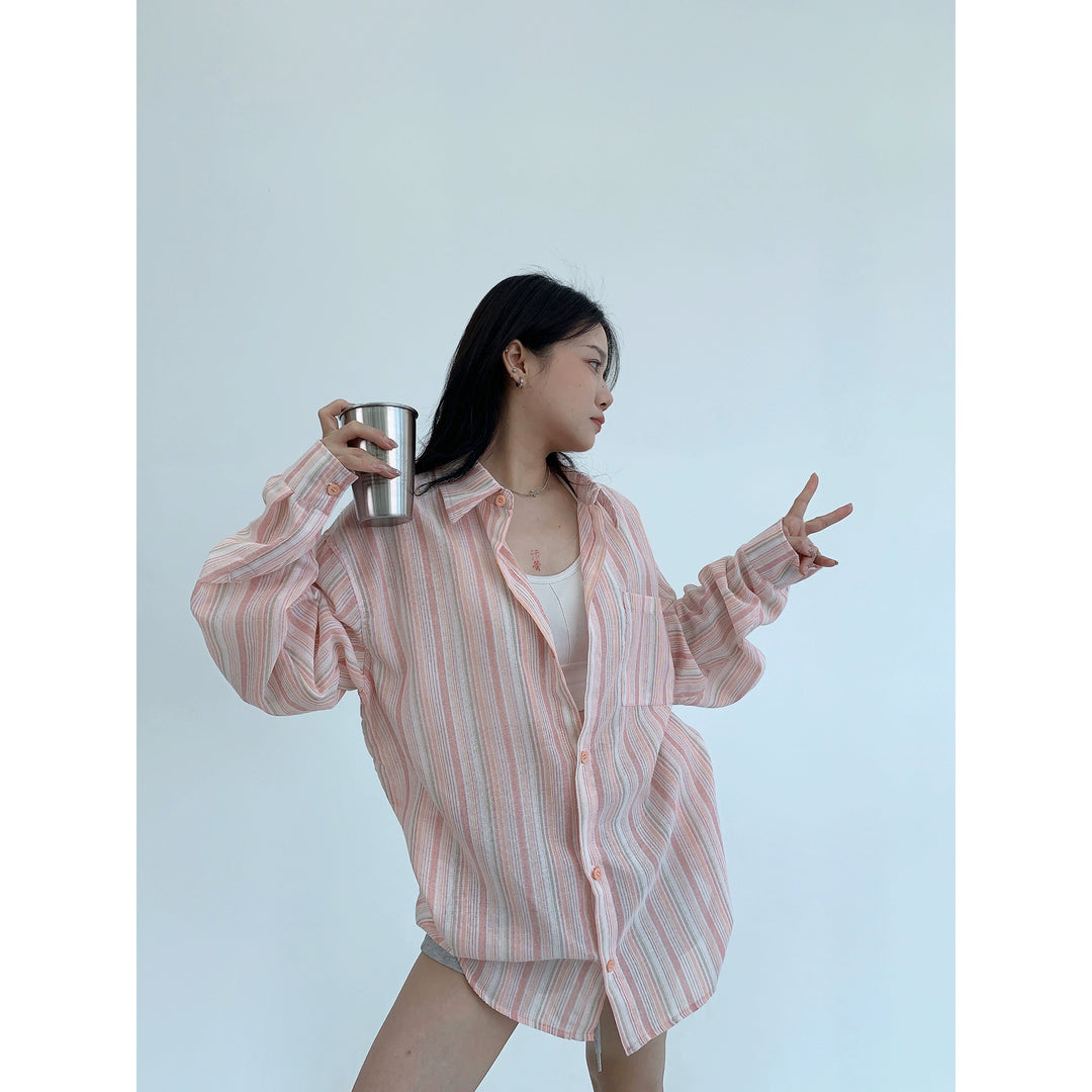 Vertical Striped Lightweight Long-Sleeve Shirt