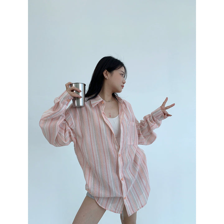 Vertical Striped Lightweight Long-Sleeve Shirt