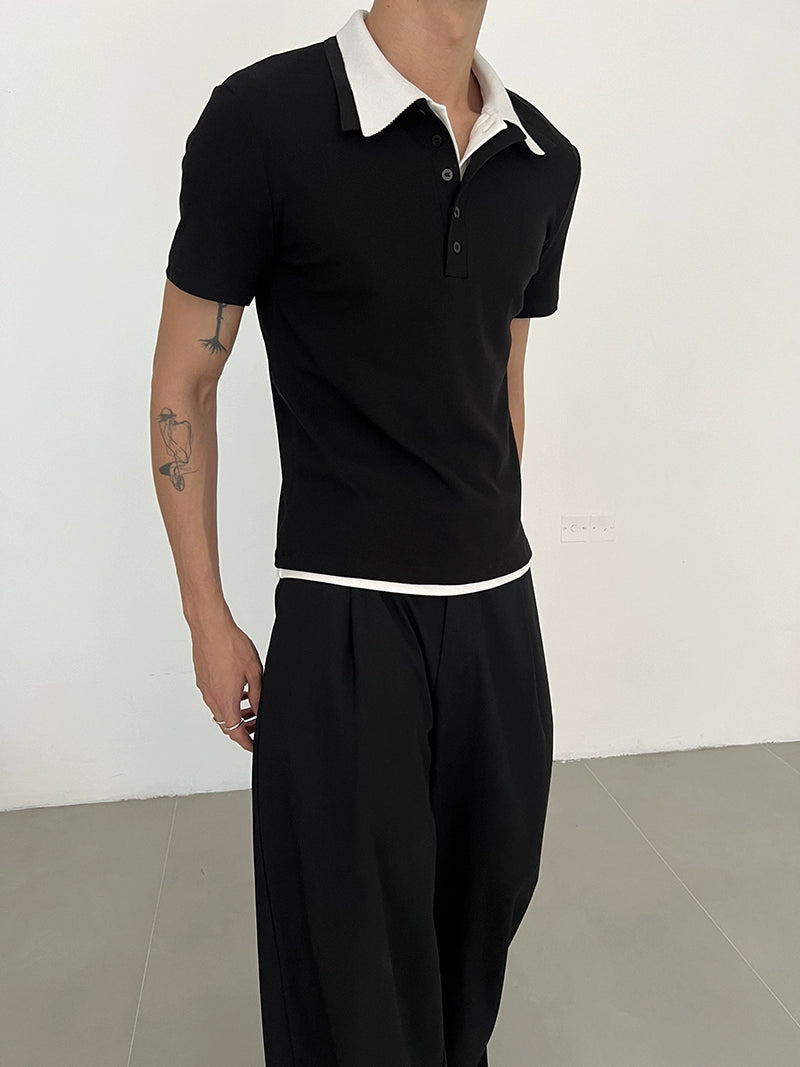 Camisa Polo de Lapela Slim Fit de Manga Curta 