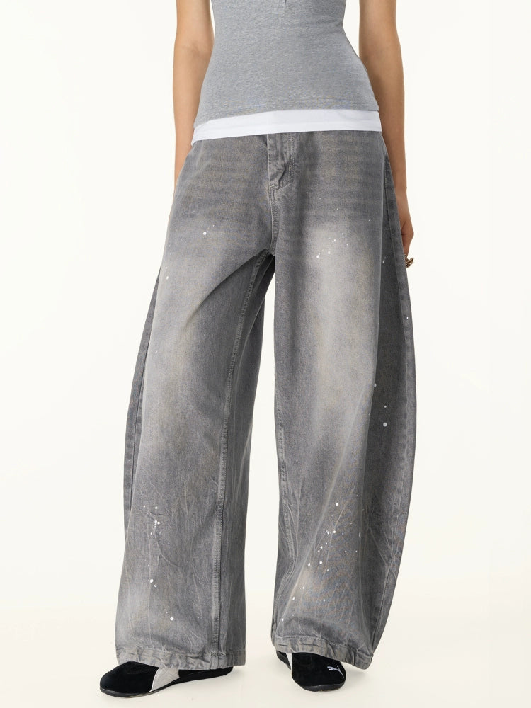 Wide-Leg Spray-Painted Scimitar Jeans