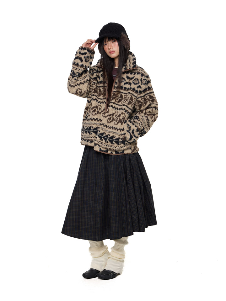 Jacquard Fleece Stand Collar Jacket