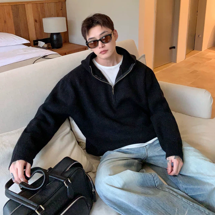 Half-Zip Hooded Gebreide Trui 