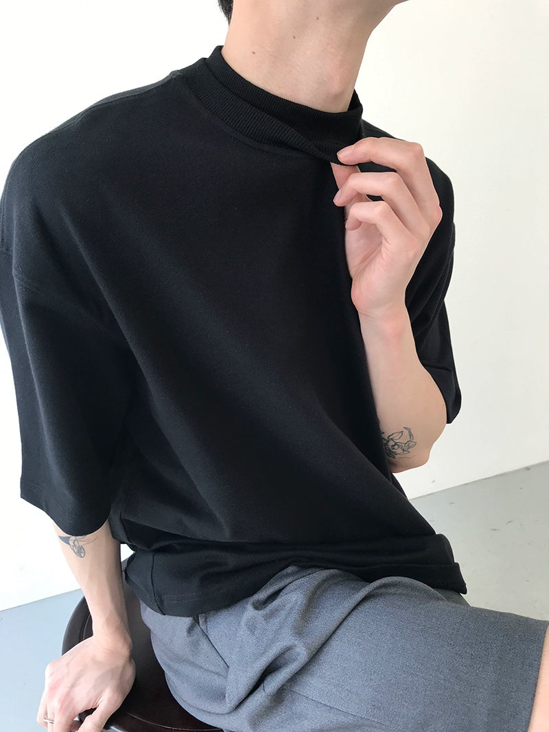 Half-Hoge Kraag Korte Mouw Pullover 