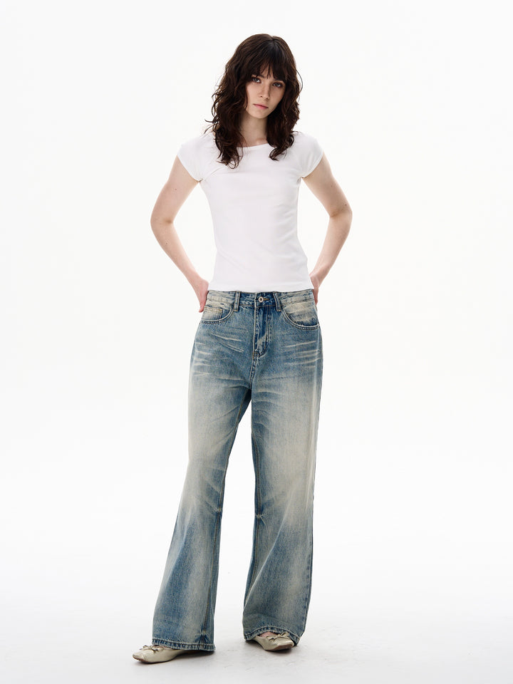 Calças Jeans Retas Soltas e Desgastadas 