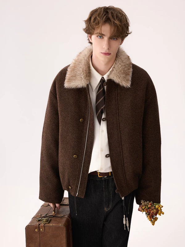 Faux Fur Collar Wool Jacket