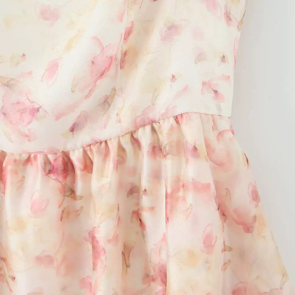 Vestido de Verão Sem Mangas com Estampa Floral em Camadas 