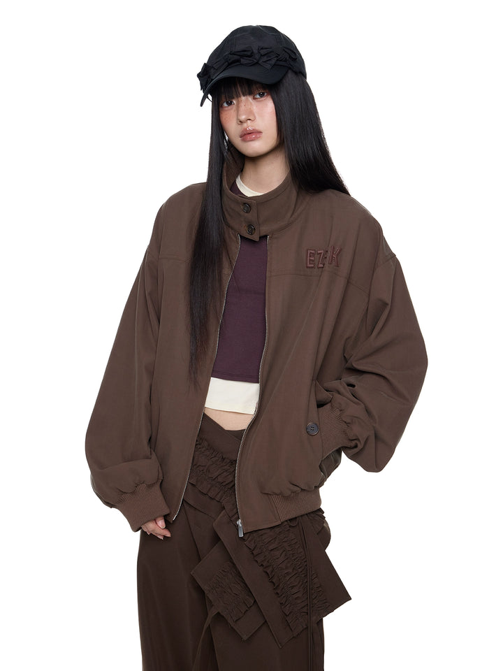 Embroidered Stand Collar Casual Jacket