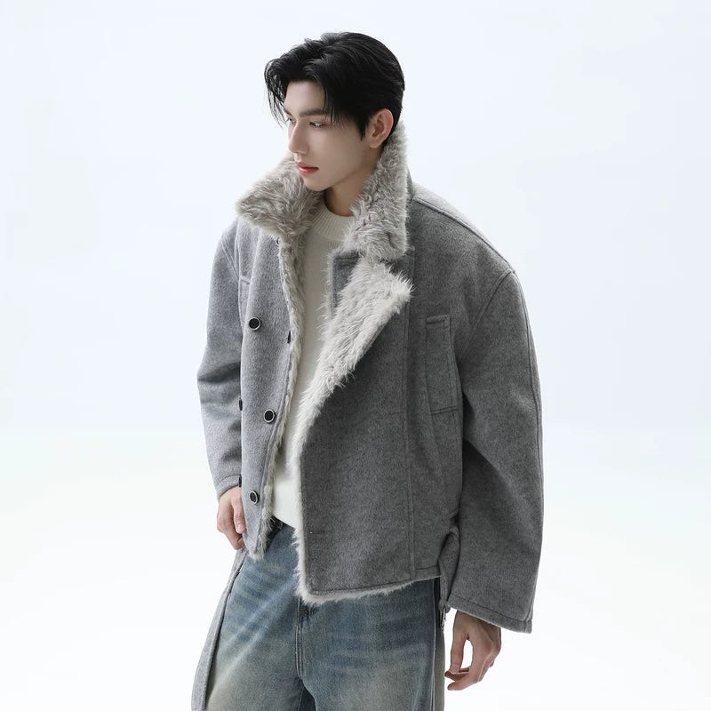 Fur Collar Double-Breasted Wool Coat