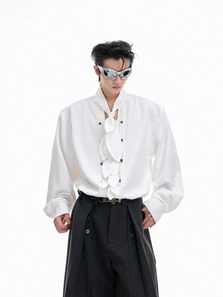 Camisa de Manga Longa Solta com Gravata Borboleta 