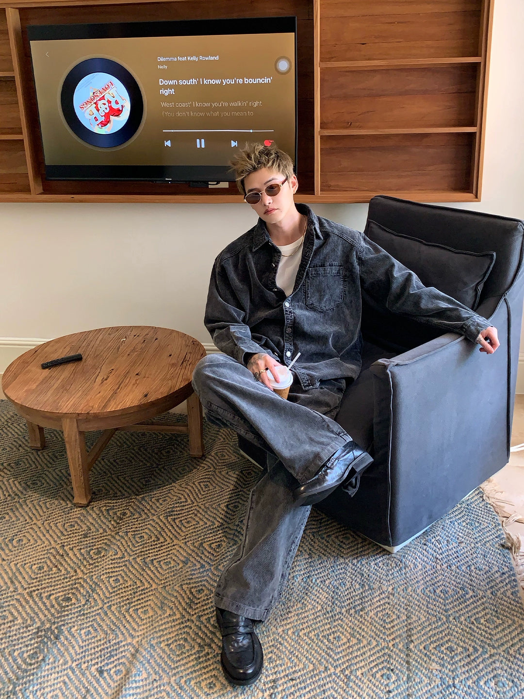 Washed Denim Jacket and Loose Pants