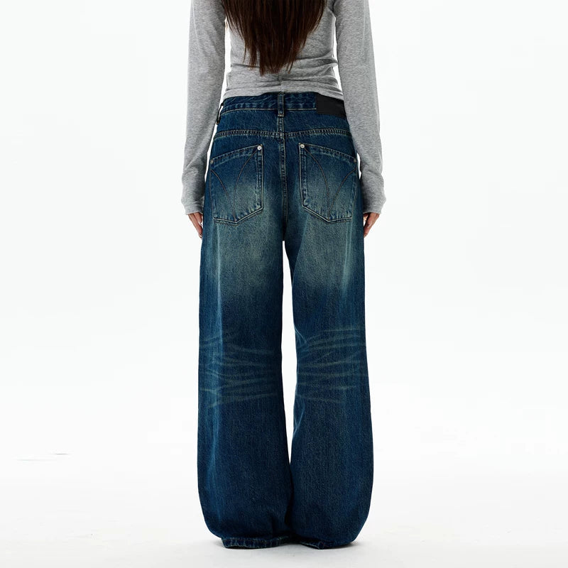 레트로 와이드 레그 청바지 팬츠 