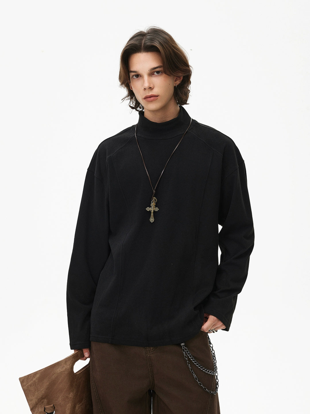 Velvet Mock Neck Long Sleeve Pullover