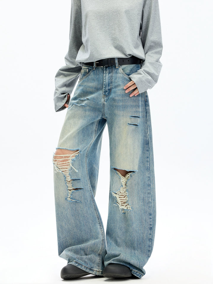 Ripped Distressed Wide Leg Jeans