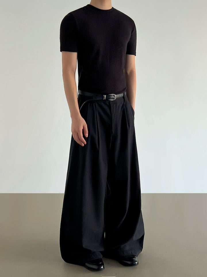 Hand-stitched Pleated Loose Pants