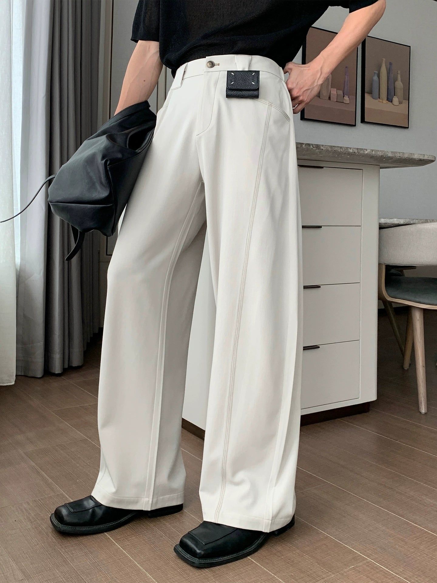 ルーズストレートカジュアルワイドレッグパンツ 