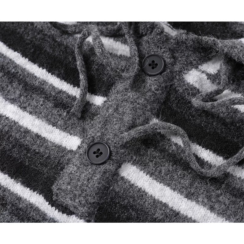 Striped Loose-Fit Hooded Knit Sweatshirt