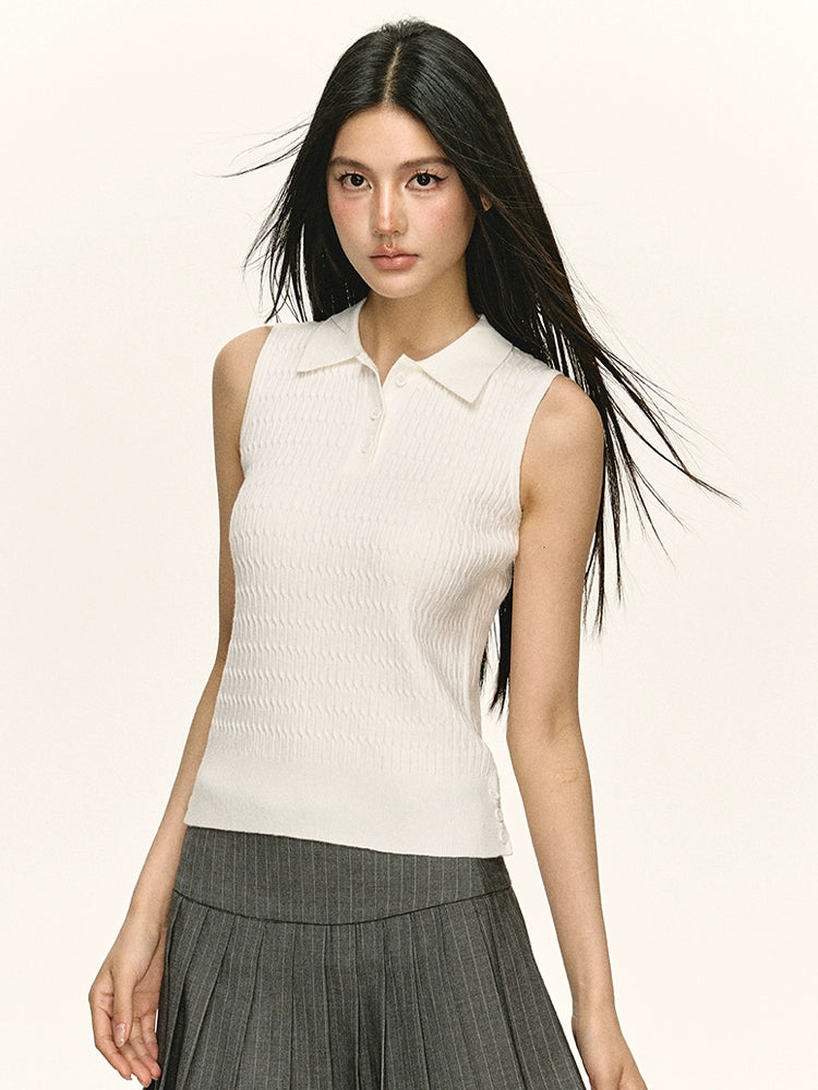 Ribbed Collared Button-Up Knit Tank Top