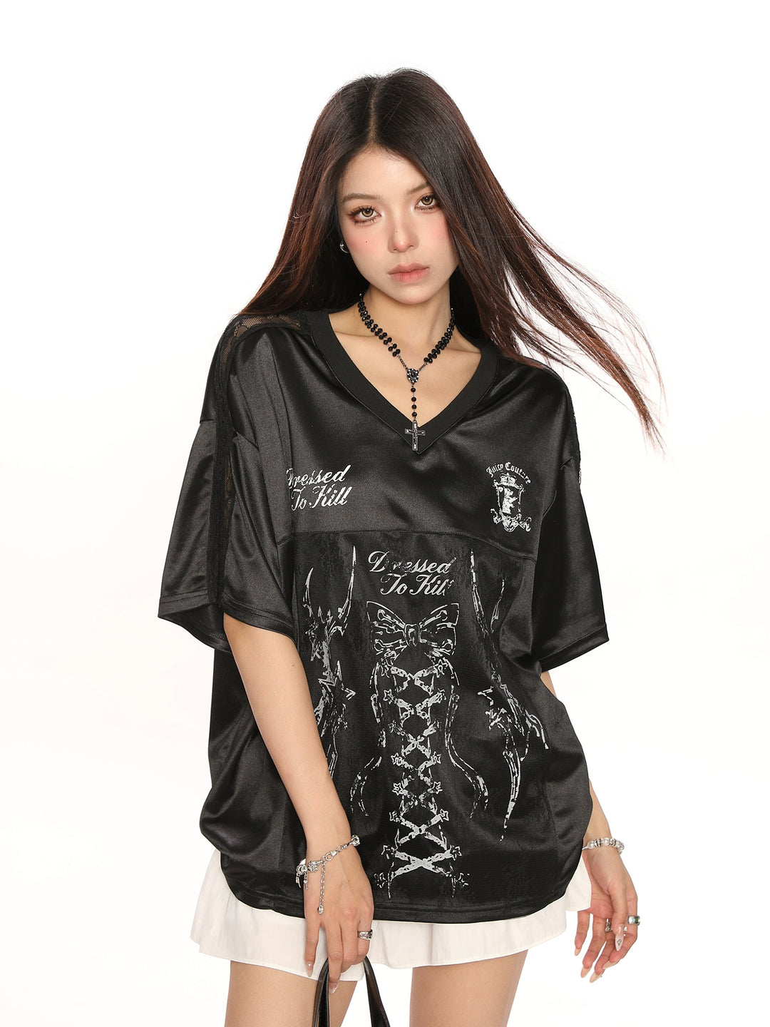 Satin Ballet Print Short Sleeve Top