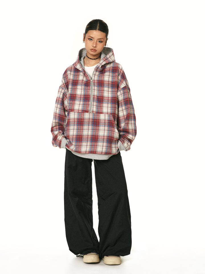 Plaid Double-Sided Hooded Jacket
