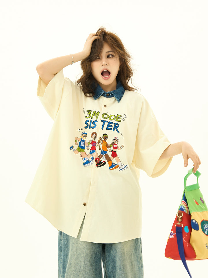 Embroidered Loose Fit Short Sleeve Shirt