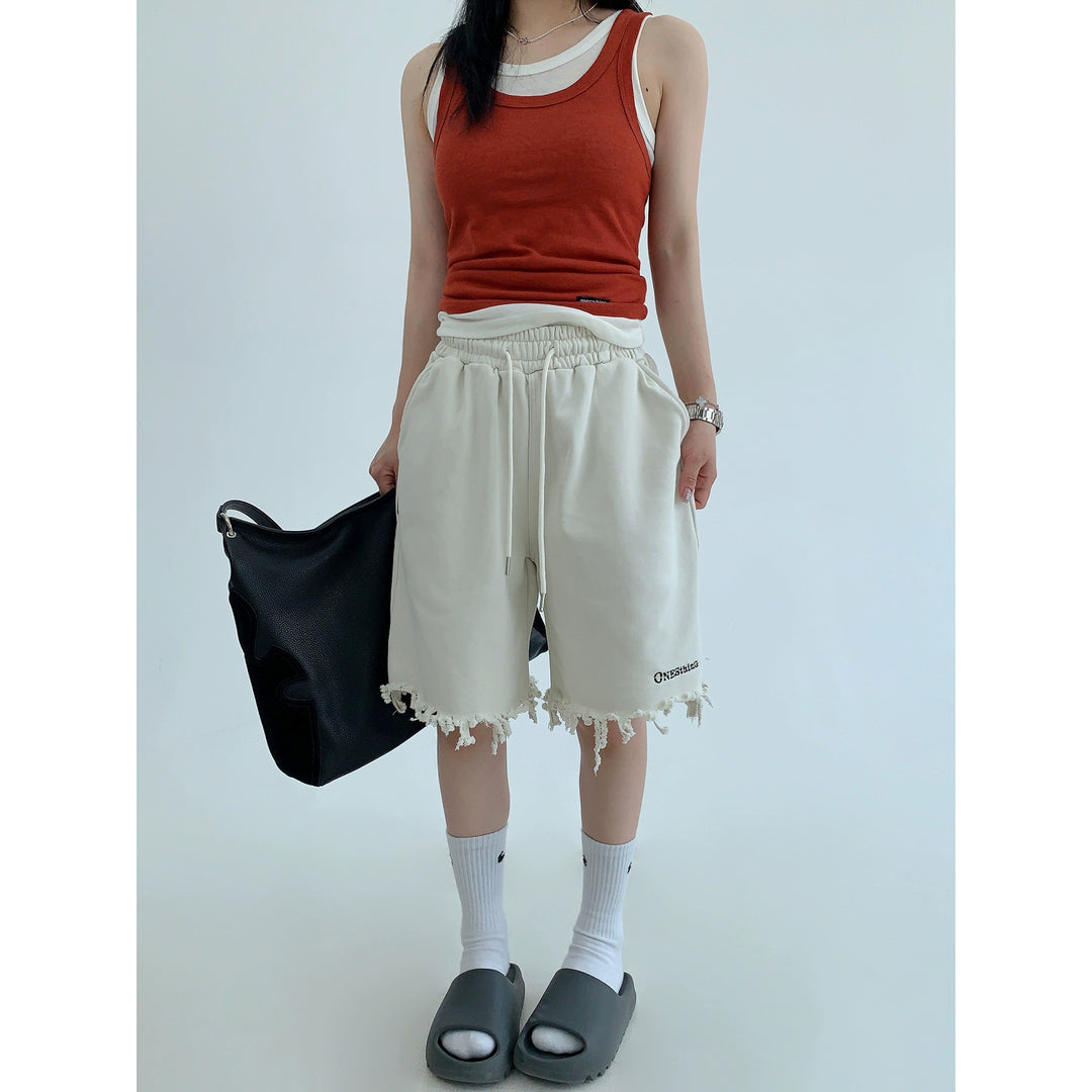 Loose Fit Tassel Hem Casual Shorts