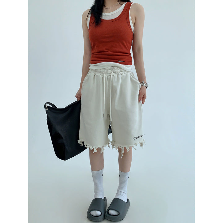 Loose Fit Tassel Hem Casual Shorts
