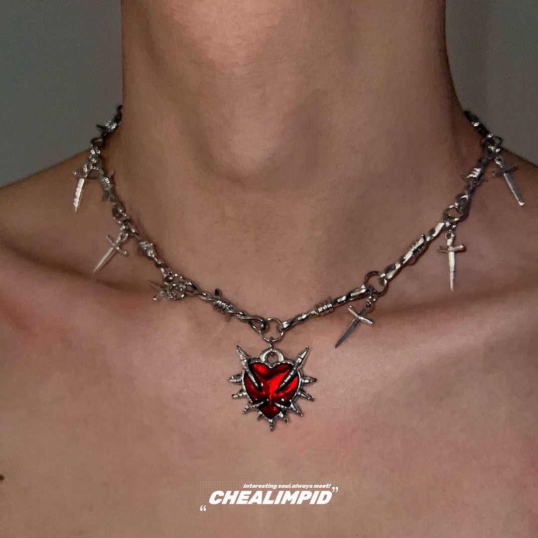 Heart Pendant Punk Cross Clavicle Necklace