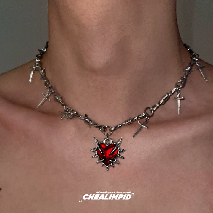 Heart Pendant Punk Cross Clavicle Necklace