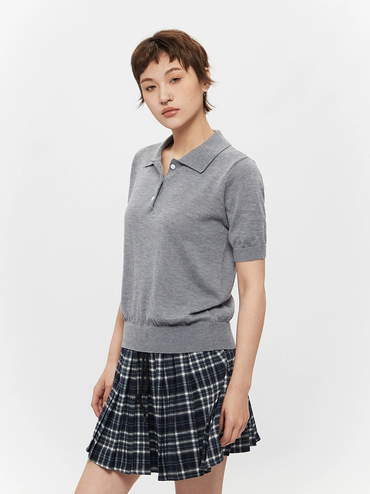 Polo Collar Short Sleeve Knitted Top