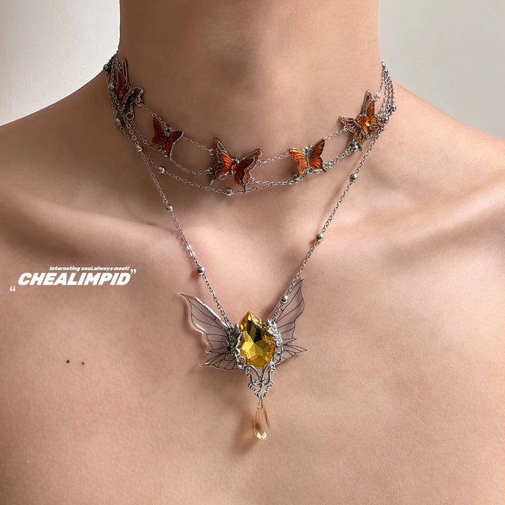 Butterfly Cicada Wings Layered Pendant Necklace