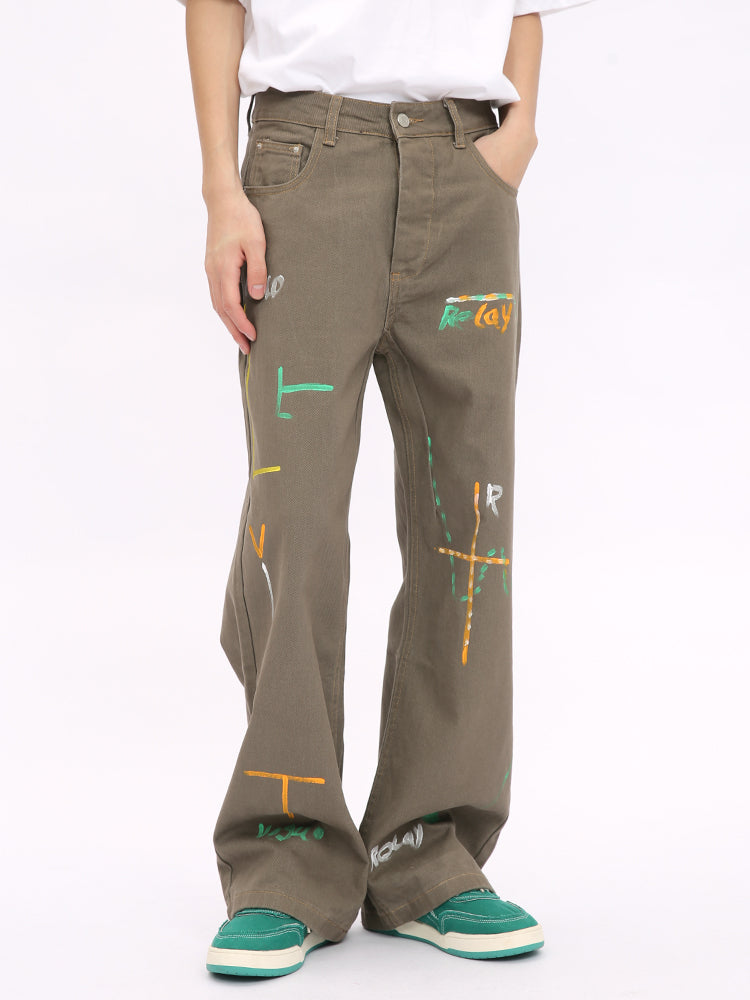 Graffiti Lockere Gerade Passform Hose 