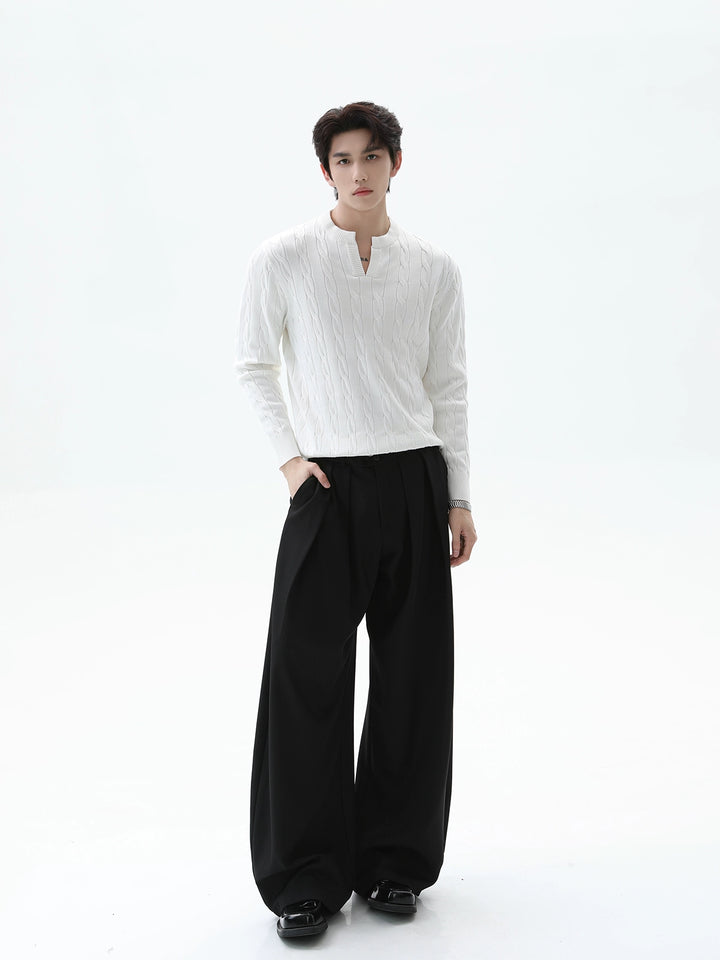 V-Ausschnitt Kabelstrick Pullover 