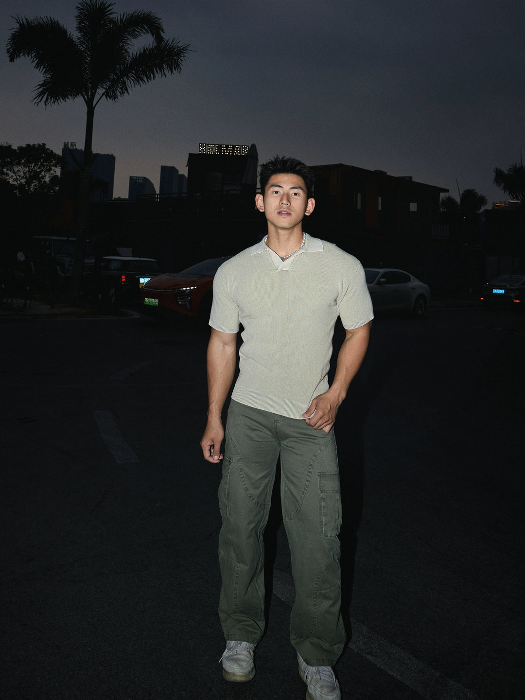 Retro Strick Slim Fit Polo-Shirt 