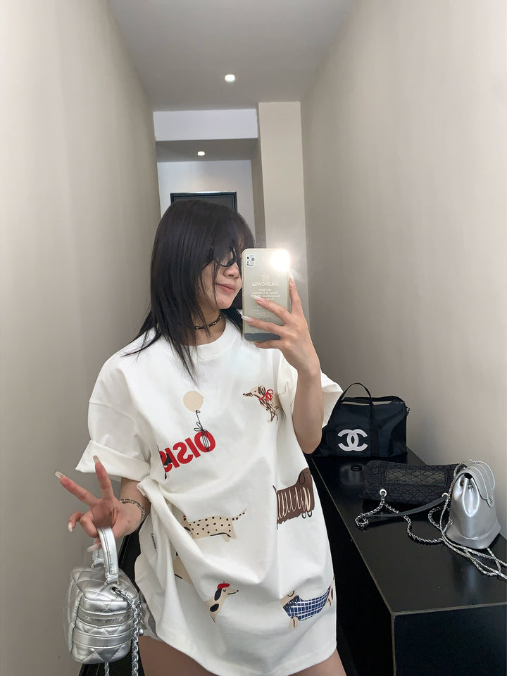 Cartoon Dog Cotton Loose Fit T-shirt