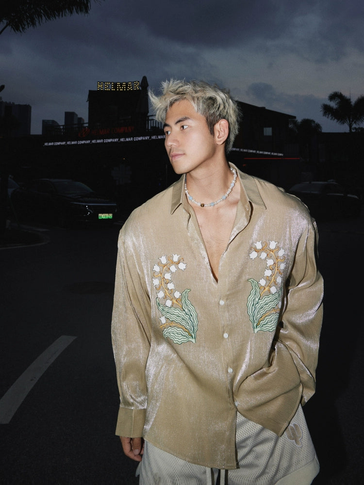 Floral Embroidered Long Sleeve Casual Shirt