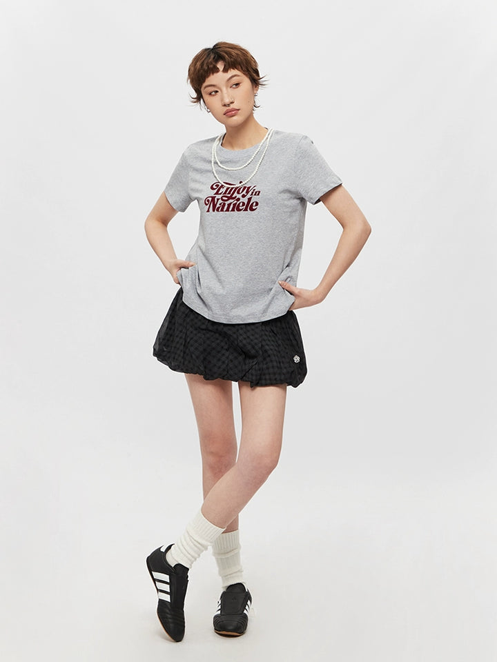 Letter Print Short Sleeve Turtleneck Tee