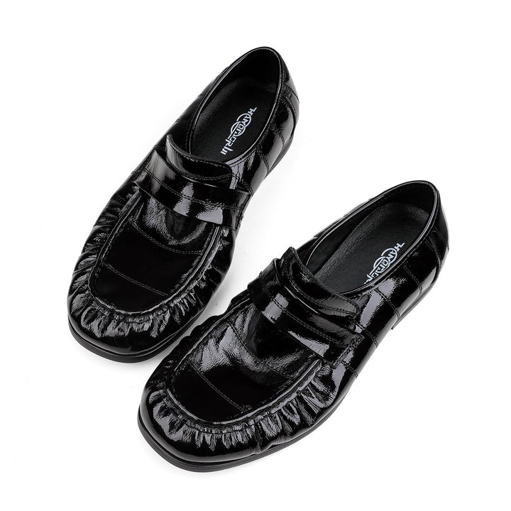 Wrinkled Leather Loafers Slip-On Shoes