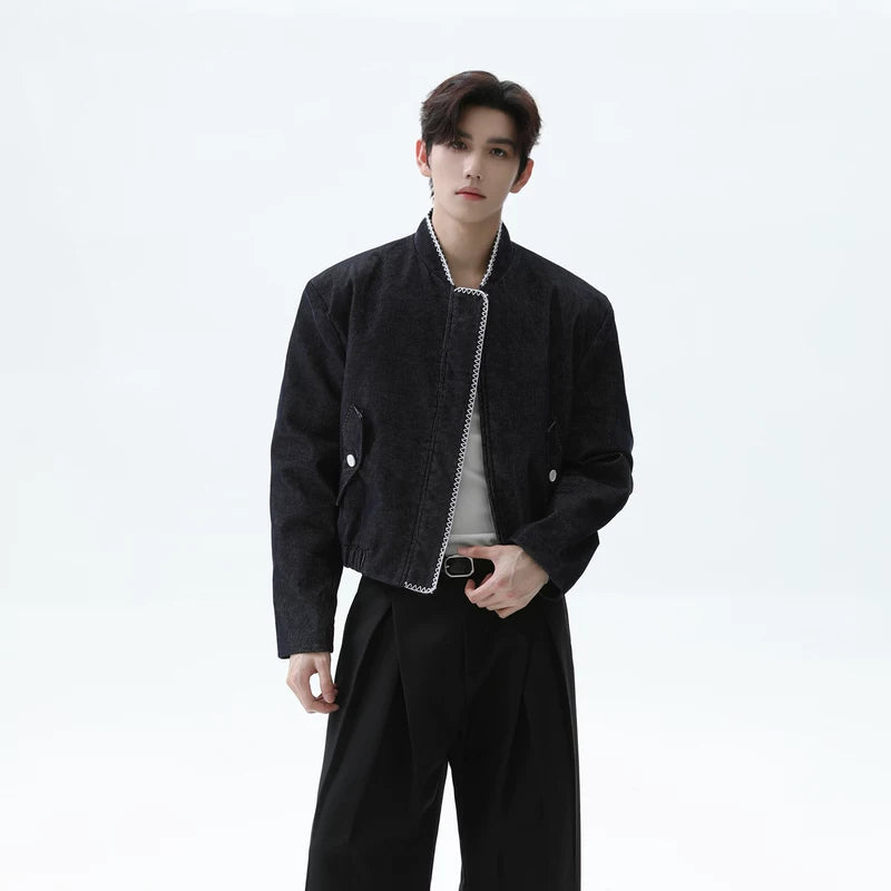 Distressed Stand Collar Harrington Jacket