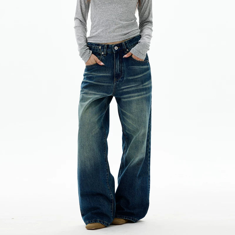 레트로 와이드 레그 청바지 팬츠 